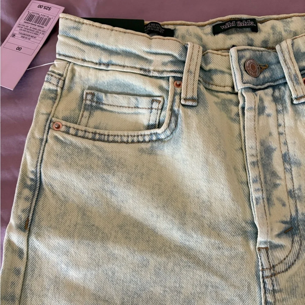 New Wild Fable Lime Green Acid Wash High Rise 90’s Straight Leg Jeans Size 00 24 - Picture 13 of 14